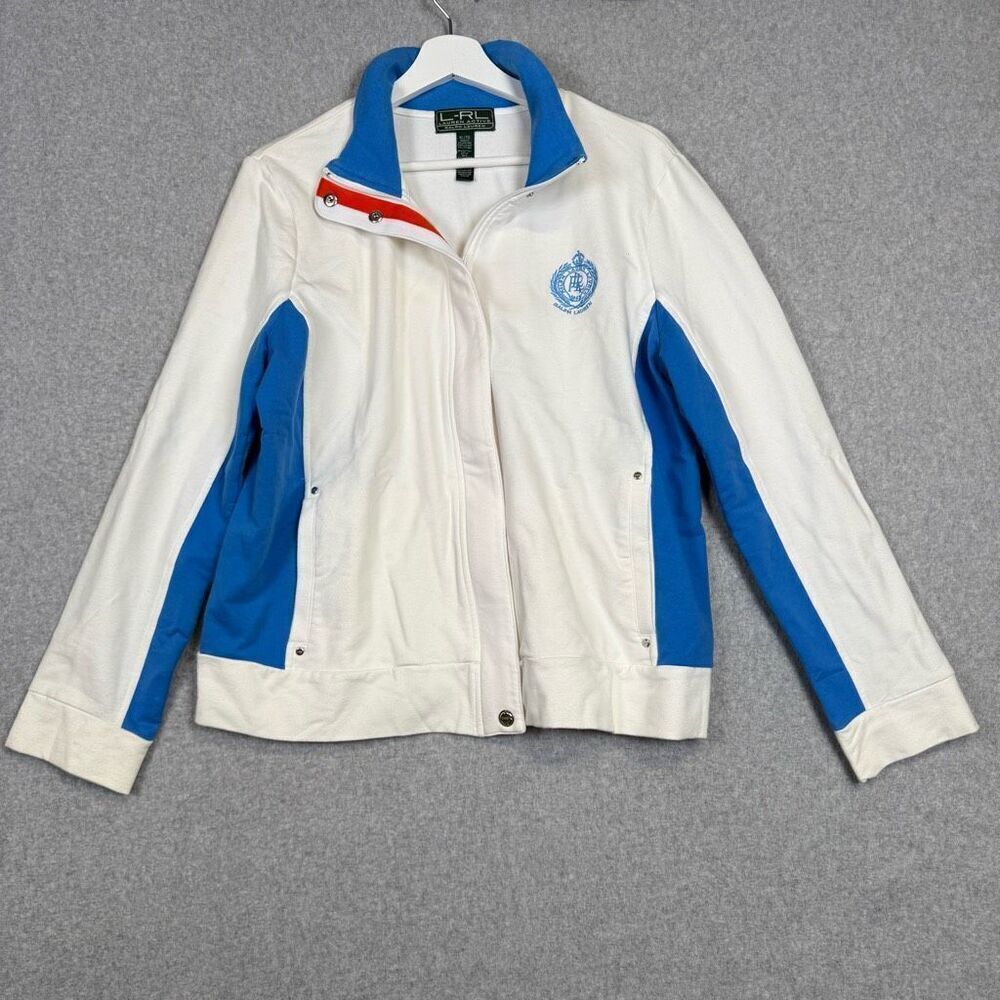 Vintage Lauren Ralph Lauren LRL Active White Blue Full Zip Track Jacket Coat XL